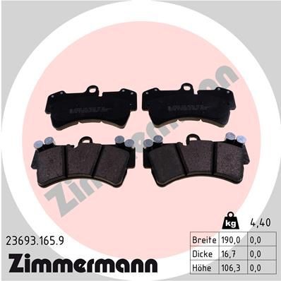ZIMMERMANN 23693.165.9: Stabdžių kaladėlės pb:z Nuotrauka atitinka pristatytą prekę