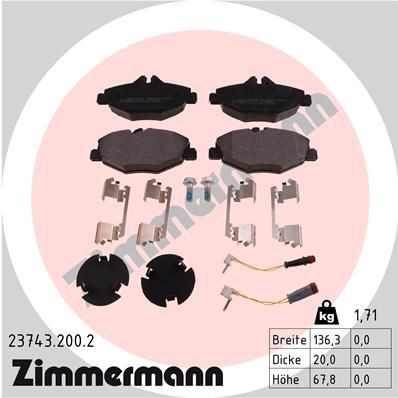 ZIMMERMANN 23743.200.2: Plaquettes de frein La photo correspond au contenu de la livraison, avec plaque de glissement, avec vis/boulons