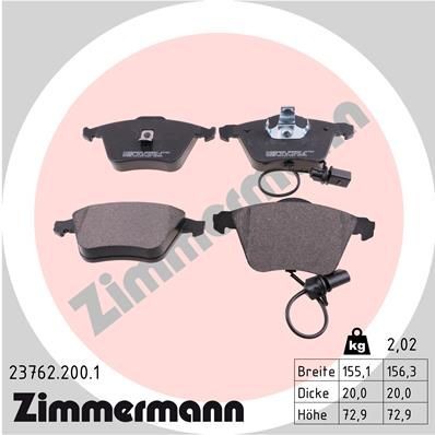 ZIMMERMANN 23762.200.1: Stabdžių kaladėlės Nuotrauka atitinka pristatytą prekę