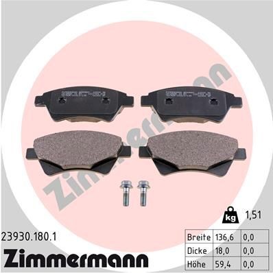 ZIMMERMANN 23930.180.1: Plăcuțe de frână Fotografia corespunde volumului livrării, cu suruburi