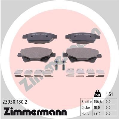 ZIMMERMANN 23930.180.2: Plăcuțe de frână Fotografia corespunde volumului livrării, cu arc, cu suruburi