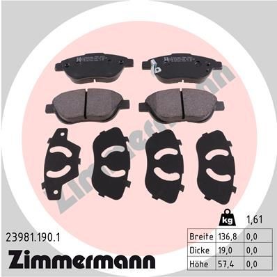 ZIMMERMANN 23981.190.1: Plăcuțe de frână Fotografia corespunde volumului livrării