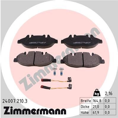 ZIMMERMANN 24007.210.3: Plăcuțe de frână Fotografia corespunde volumului livrării, cu suruburi