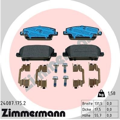ZIMMERMANN 24087.175.2: Stabdžių kaladėlės Nuotrauka atitinka pristatytą prekę, su slydimo plokštele, su varžtais