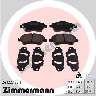 ZIMMERMANN 24122.190.1: Stabdžių kaladėlės Nuotrauka atitinka pristatytą prekę