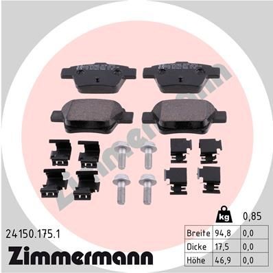 ZIMMERMANN 24150.175.1: Fékbetét készlet, tárcsafék Kép megfelel a szállítási terjedelemnek