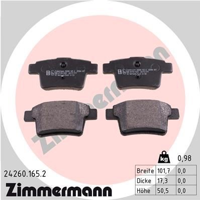 ZIMMERMANN 24260.165.2: Plăcuțe de frână Fotografia corespunde volumului livrării, cu tablă de alunecare, cu suruburi
