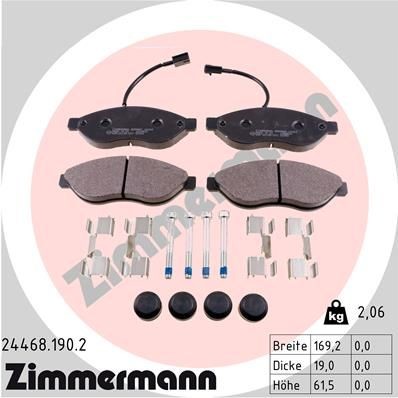 ZIMMERMANN 24468.190.2: Stabdžių kaladėlės Nuotrauka atitinka pristatytą prekę, su slydimo plokštele, su varžtais