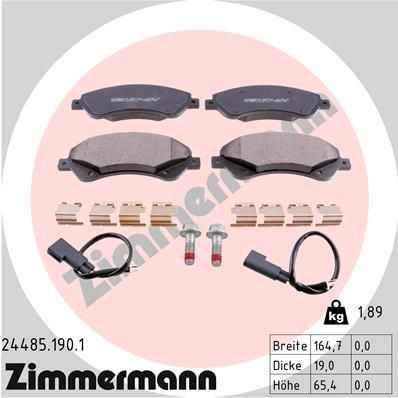 ZIMMERMANN 24485.190.1: Juego de pastillas de freno Foto correspondiente a la entrega, con placa deslizante, con tornillos