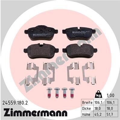 ZIMMERMANN 24559.180.2: Plăcuțe de frână Fotografia corespunde volumului livrării, cu arc, cu suruburi