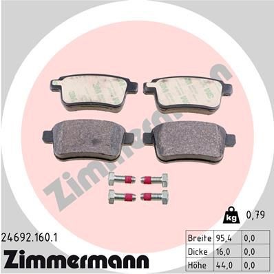 ZIMMERMANN 24692.160.1: Stabdžių kaladėlės Nuotrauka atitinka pristatytą prekę, su varžtais