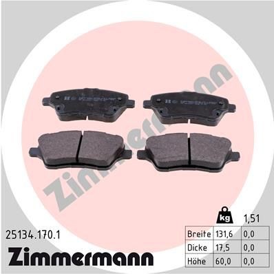 ZIMMERMANN 25134.170.1: Plăcuțe de frână Fotografia corespunde volumului livrării