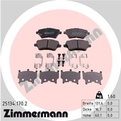 ZIMMERMANN 25134.170.2: Bremseklosser Bildet viser leveranseinnholdet, med fjær, med skruer
