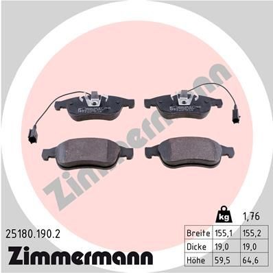 ZIMMERMANN 25180.190.2: Stabdžių kaladėlės Nuotrauka atitinka pristatytą prekę