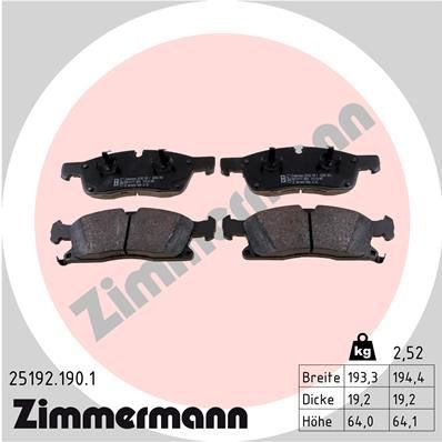 ZIMMERMANN 25192.190.1: Plăcuțe de frână Fotografia corespunde volumului livrării