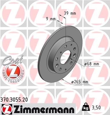 ZIMMERMANN 370.3055.20: Piduriketas Ø: 265mm, täis, Ø: 265mm, kaetud COAT Z
