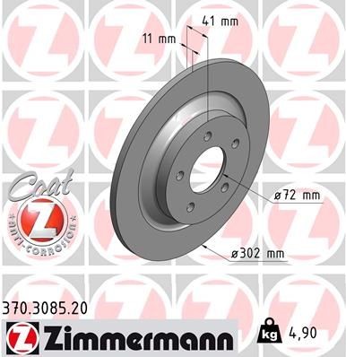 ZIMMERMANN 370.3085.20: Piduriketas Ø: 302mm, täis, Ø: 302mm, kaetud COAT Z