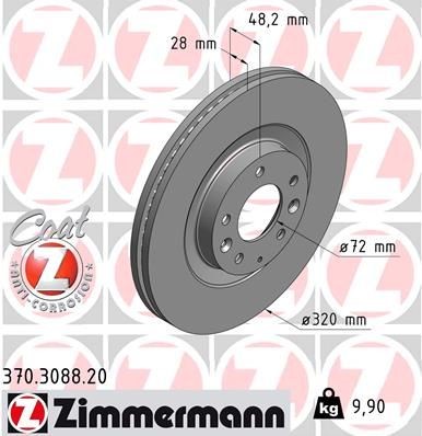 ZIMMERMANN 370.3088.20: Piduriketas Ø: 320mm, sisemine õhutus, Ø: 320mm, kaetud COAT Z