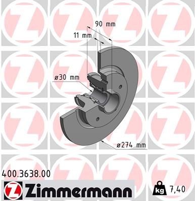 ZIMMERMANN 400.3638.00: Piduriketas Ø: 274mm, täis, Ø: 274mm, koos rattalaagriga, koos ABS-andurirõngaga
