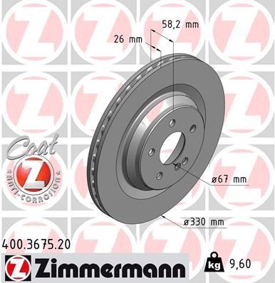 ZIMMERMANN 400.3675.20: Bromsskiva Ø: 330mm, ventilerad invändigt, Ø: 330mm, belagd COAT Z