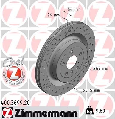 ZIMMERMANN 400.3699.20: Disc de frână Ř: 345mm, ventilat interior, cu fante/perforat, Ř: 345mm, acoperit (cu un strat protector) COAT Z