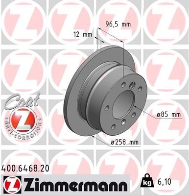 ZIMMERMANN 400.6468.20: Piduriketas Ø: 258mm, täis, Ø: 258mm, kaetud COAT Z
