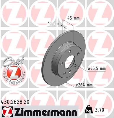 ZIMMERMANN 430.2628.20: Bremseskive Ø: 264mm, fullt ut, Ø: 264mm, belagt COAT Z