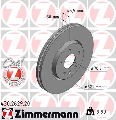 ZIMMERMANN 430.2629.20: Piduriketas Ø: 321mm, sisemine õhutus, Ø: 321mm, kaetud COAT Z