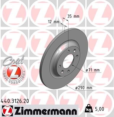 ZIMMERMANN 440.3126.20: Piduriketas Ø: 290mm, täis, Ø: 290mm, kaetud COAT Z
