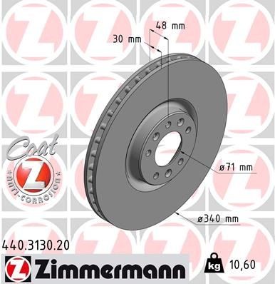 ZIMMERMANN 440.3130.20: Disco freno Ø: 340mm, ventilazione interna, Ø: 340mm, rivestito COAT Z