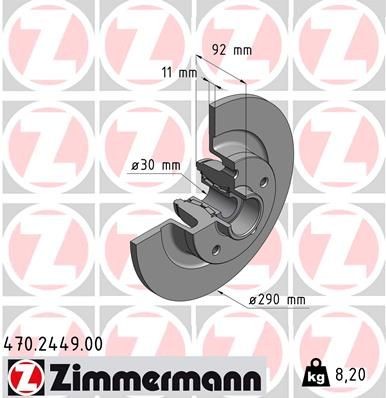 ZIMMERMANN 470.2449.00: Piduriketas Ø: 290mm, täis, Ø: 290mm, koos rattalaagriga, koos ABS-andurirõngaga