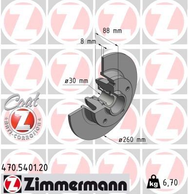 ZIMMERMANN 470.5401.00: Piduriketas Ø: 260mm, täis, Ø: 260mm, koos rattalaagriga, koos ABS-andurirõngaga, koos mutriga, koos pritsmekaitsekattega