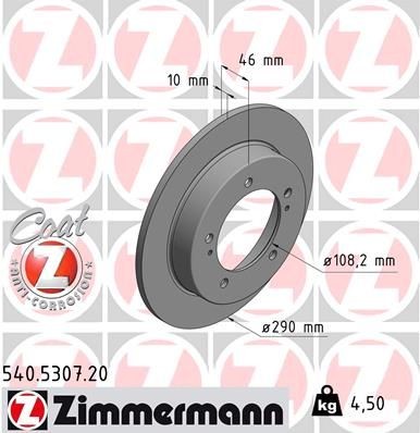 ZIMMERMANN 540.5307.20: Disc de frână Ř: 290mm, plin, Ř: 290mm, acoperit (cu un strat protector) COAT Z