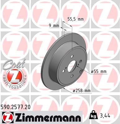 ZIMMERMANN 590.2577.20: Piduriketas Ø: 258mm, täis, Ø: 258mm, kaetud COAT Z
