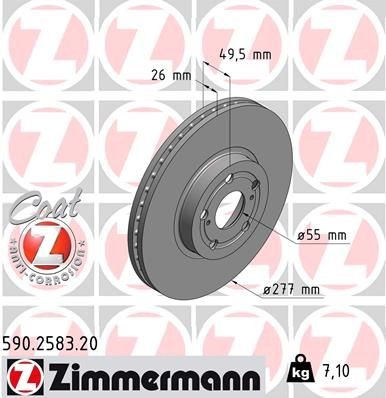 ZIMMERMANN 590.2583.20: Piduriketas Ø: 277mm, sisemine õhutus, Ø: 277mm, kaetud COAT Z