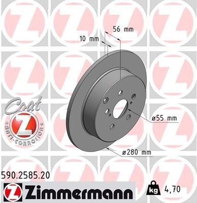 ZIMMERMANN 590.2585.20: Piduriketas Ø: 280mm, täis, Ø: 280mm, kaetud COAT Z
