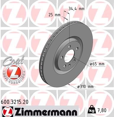 ZIMMERMANN 600.3215.20: Piduriketas Ø: 310mm, sisemine õhutus, Ø: 310mm, kaetud COAT Z