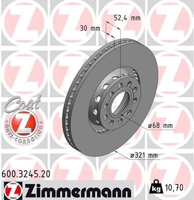 ZIMMERMANN 600.3245.20: Piduriketas Ø: 321mm, välisõhutus, Ø: 321mm, kaetud COAT Z