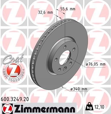ZIMMERMANN 600.3249.20: Piduriketas Ø: 340mm, sisemine õhutus, Ø: 340mm, kaetud COAT Z