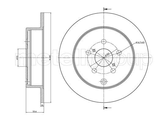 CIFAM 800-1010C: Piduriketas Ø: 280,0mm, täis, Ø: 280,0mm, värvitud