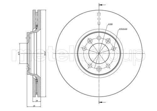 CIFAM 800-886C: Piduriketas Ø: 304,0mm, õhutusega, Ø: 304,0mm, värvitud