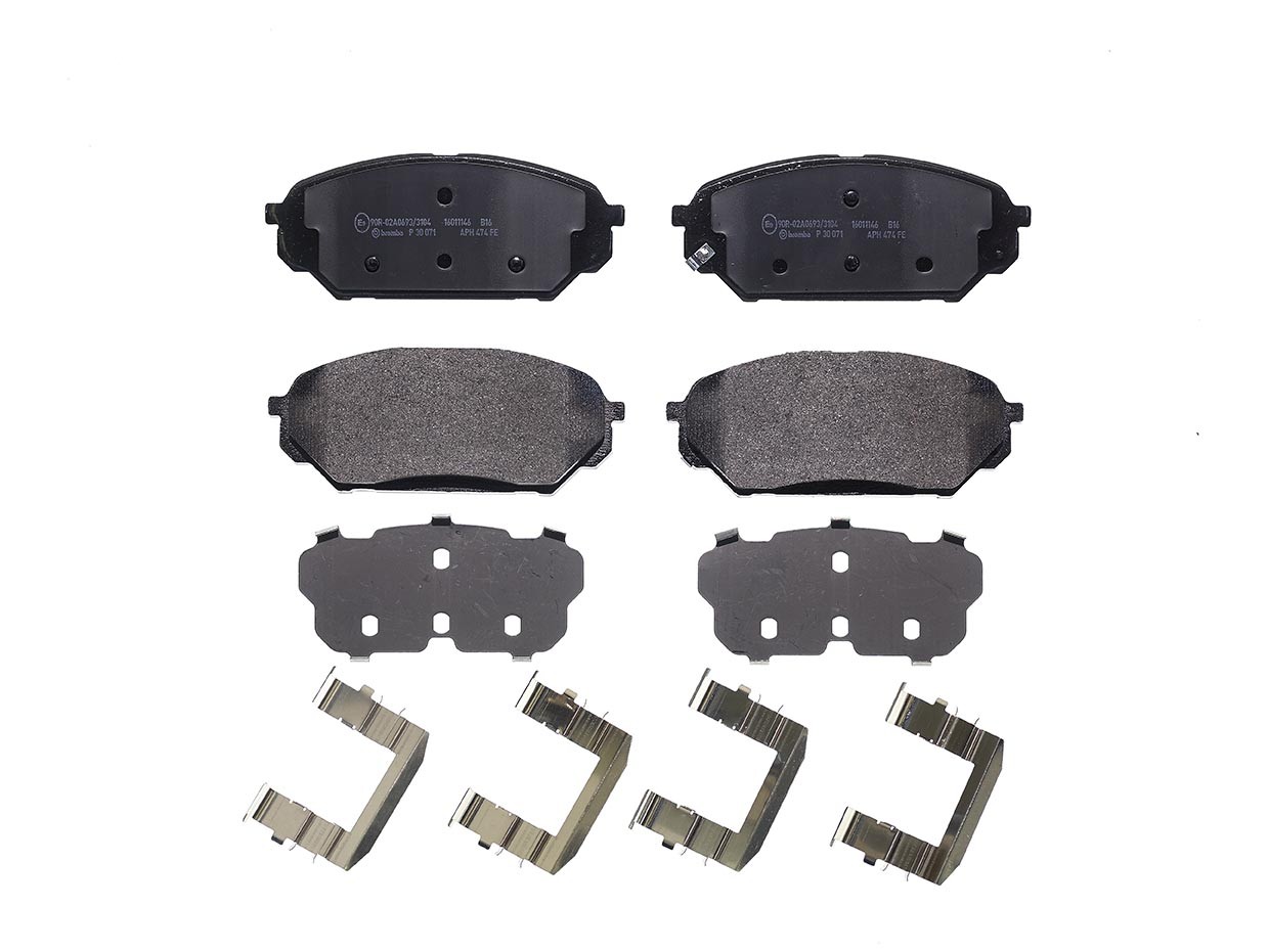 BREMBO P 30 071: Plăcuțe de frână PRIME LINE cu acceasorii, cu clema piston, cu tabla anti scartait