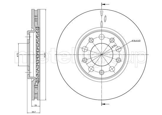 CIFAM 800-1254C: Piduriketas Ø: 281,0mm, õhutusega, Ø: 281,0mm, värvitud