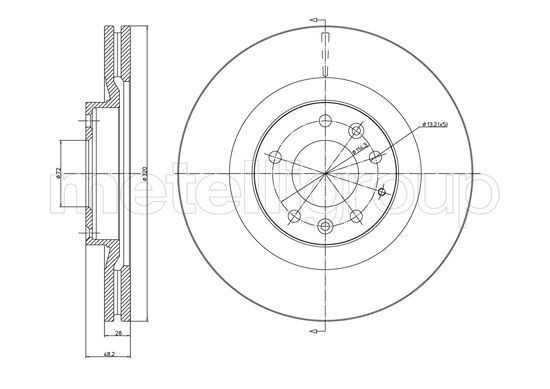 CIFAM 800-1306C: Piduriketas Ø: 320,0mm, õhutusega, Ø: 320,0mm, värvitud
