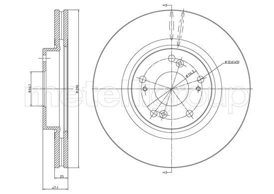 CIFAM 800-1324C: Piduriketas Ø: 296,0mm, õhutusega, Ø: 296,0mm, värvitud
