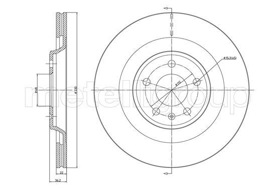CIFAM 800-1339C: Piduriketas Ø: 330,0mm, õhutusega, Ø: 330,0mm, värvitud