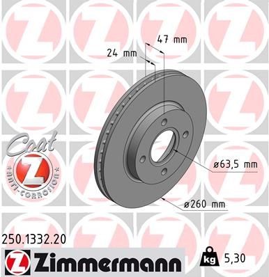 ZIMMERMANN 250.1332.20: Piduriketas Ø: 260mm, sisemine õhutus, Ø: 260mm, kaetud COAT Z