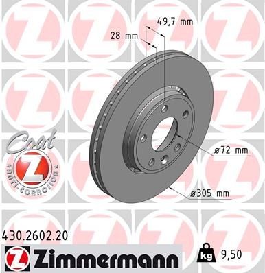 ZIMMERMANN 430.2602.20: Piduriketas Ø: 305mm, välisõhutus, Ø: 305mm, kaetud COAT Z