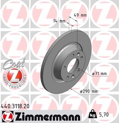 ZIMMERMANN 440.3118.20: Piduriketas Ø: 290mm, täis, Ø: 290mm, kaetud COAT Z