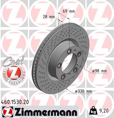 ZIMMERMANN 460.1530.20: Piduriketas Ø: 330mm, sisemine õhutus, kaldu, Ø: 330mm, kaetud COAT Z